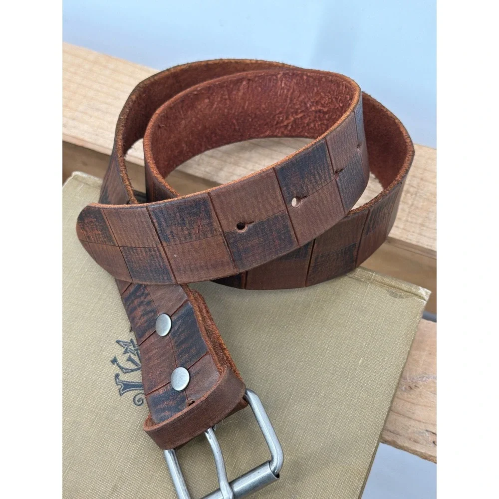Genuine Leather Distressed Checkerboard Belt Brown Mens‎ Size 32 P10002 Western